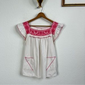 VTG Mexcian Embroidered Ruffle Animal Peasant Top